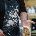 Richard Heeley at work in his pottery in Shropshire Feb 2018